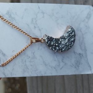 Half Moon Graphite Stone Necklace on Stainless Steel Chain